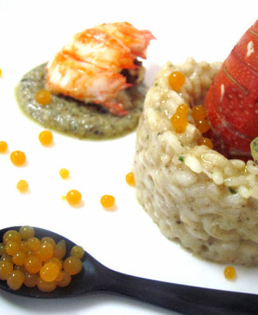foto ricetta Riso Carnaroli con pesto di noci, aragostella e caviale kaki 