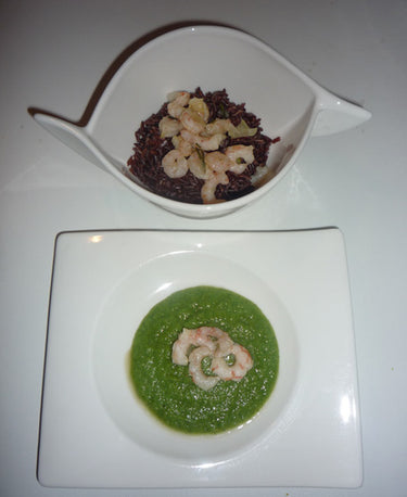foto ricetta Riz rouge con gamberetti e crema di broccoli 
