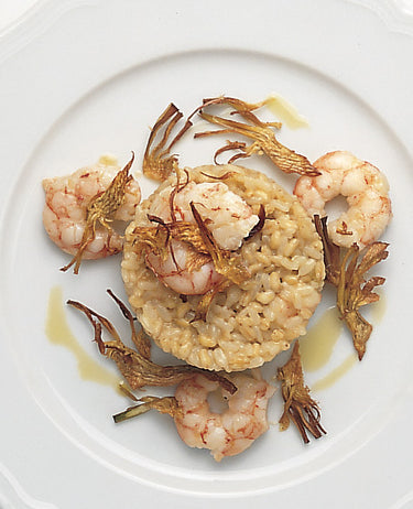 foto ricetta Riso carciofi fritti e scalogno mantecato con mazzancolle 