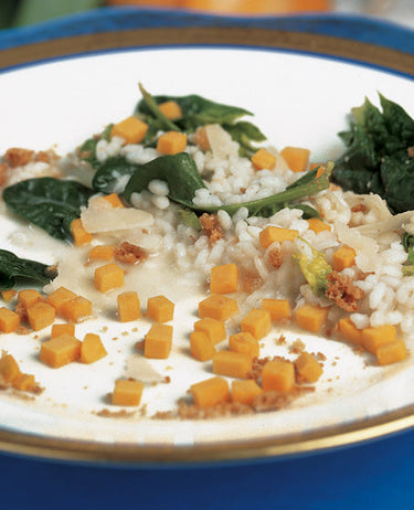 foto ricetta Riso con zucca dolce, spinaci selvatici e amaretto 