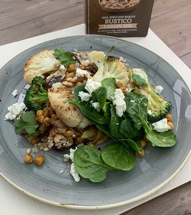 HONEY MUSTARD CHICKPEA, BRASSICA, GRAIN AND DATE SALAD 