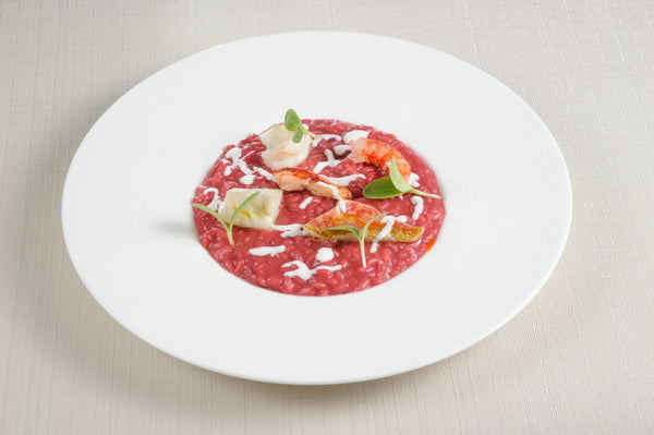 Il mare in un risotto mantecato alla barbabietola Di Gioacchino Pontrelli