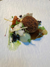 WILD MUSHROOM ARANCINI, CARAMELIZED CAULIFLOWER, APPLE, PICKLED CAULIFLOWER, CHARCOAL BREAD & RED WINE SAUCE 
