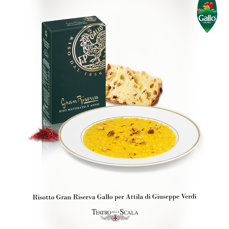 Risotto de azafrán y virutas de panettone 
